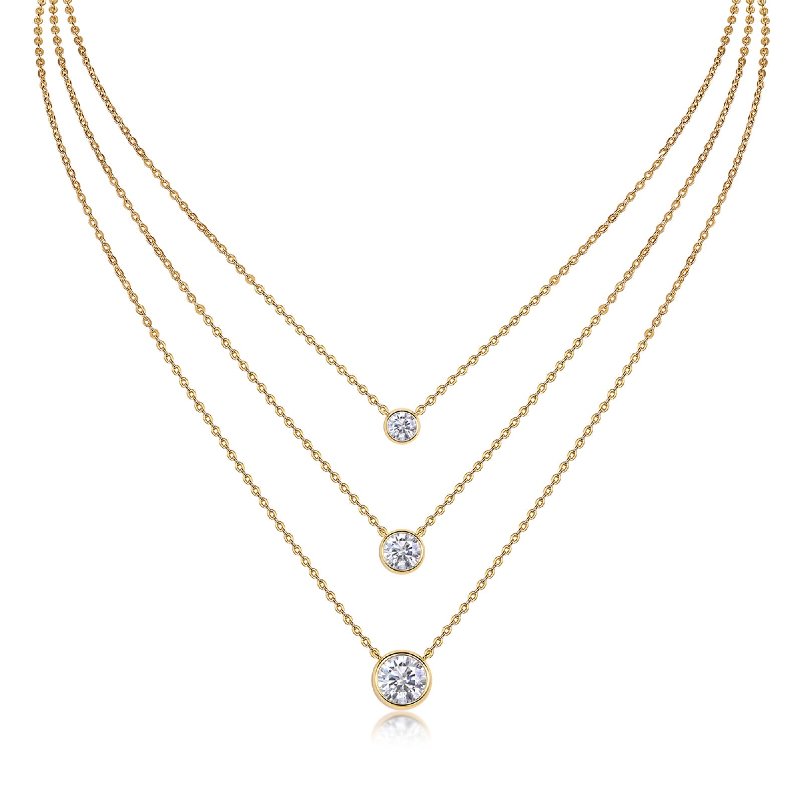 Element 2 Carat Moissanite Triple Layered Necklace in Gold-Tone Sterling Silver