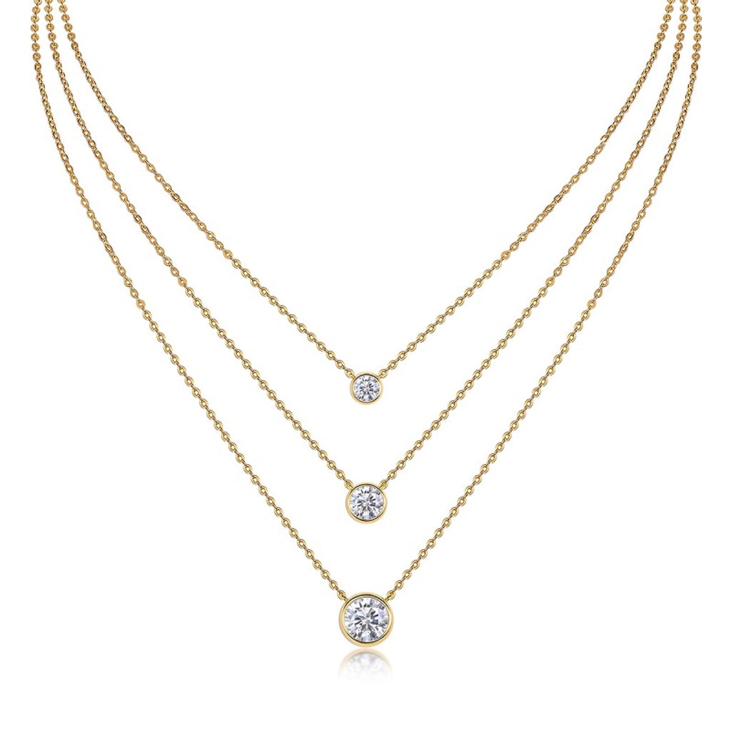 Element 2 Carat Moissanite Triple Layered Necklace in Gold-Tone Sterling Silver