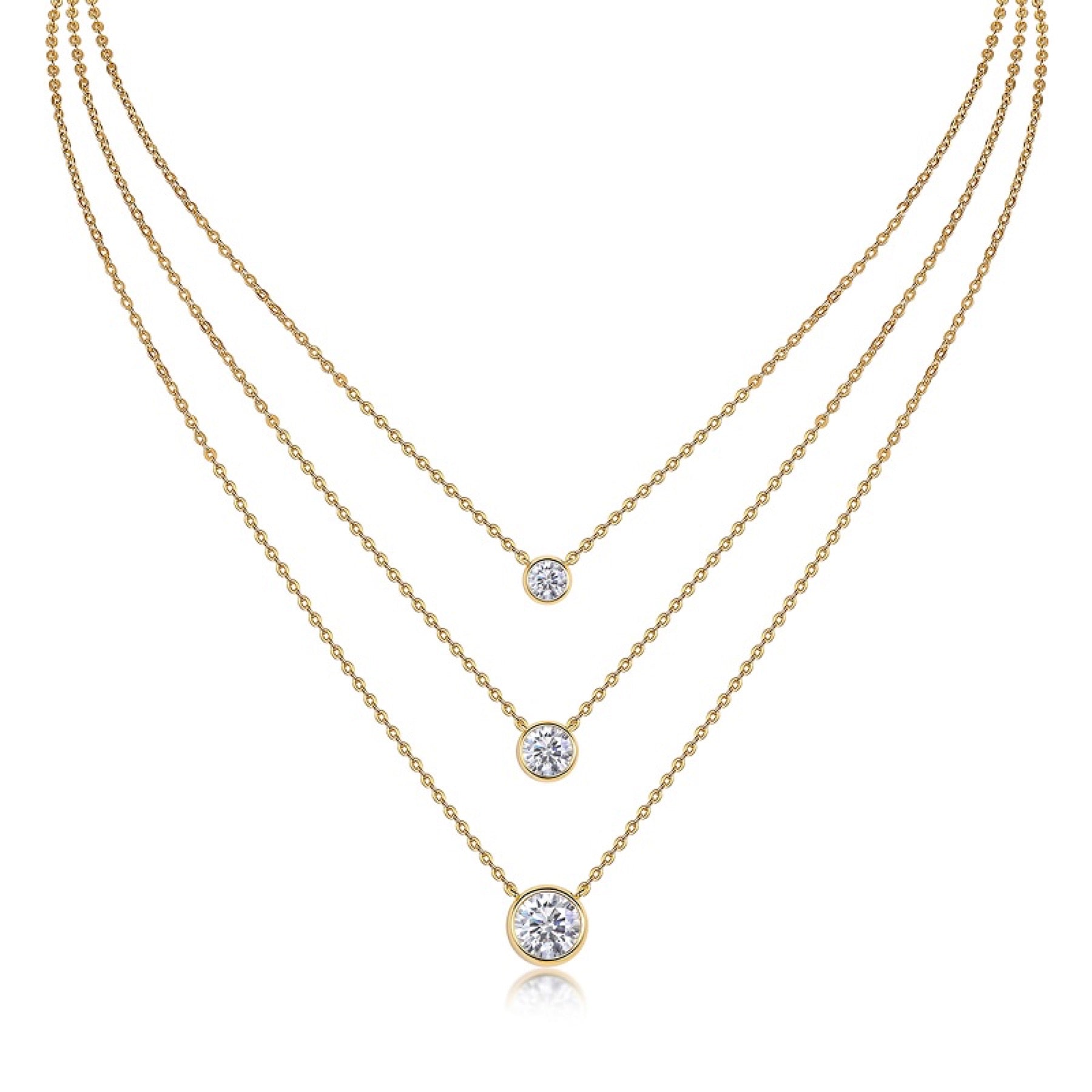 Element 2 Carat Moissanite Triple Layered Necklace in Gold-Tone Sterling Silver
