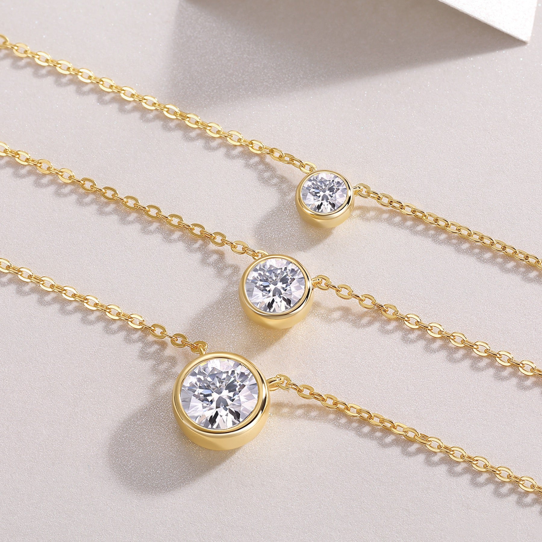 Element 2 Carat Moissanite Triple Layered Necklace in Gold-Tone Sterling Silver