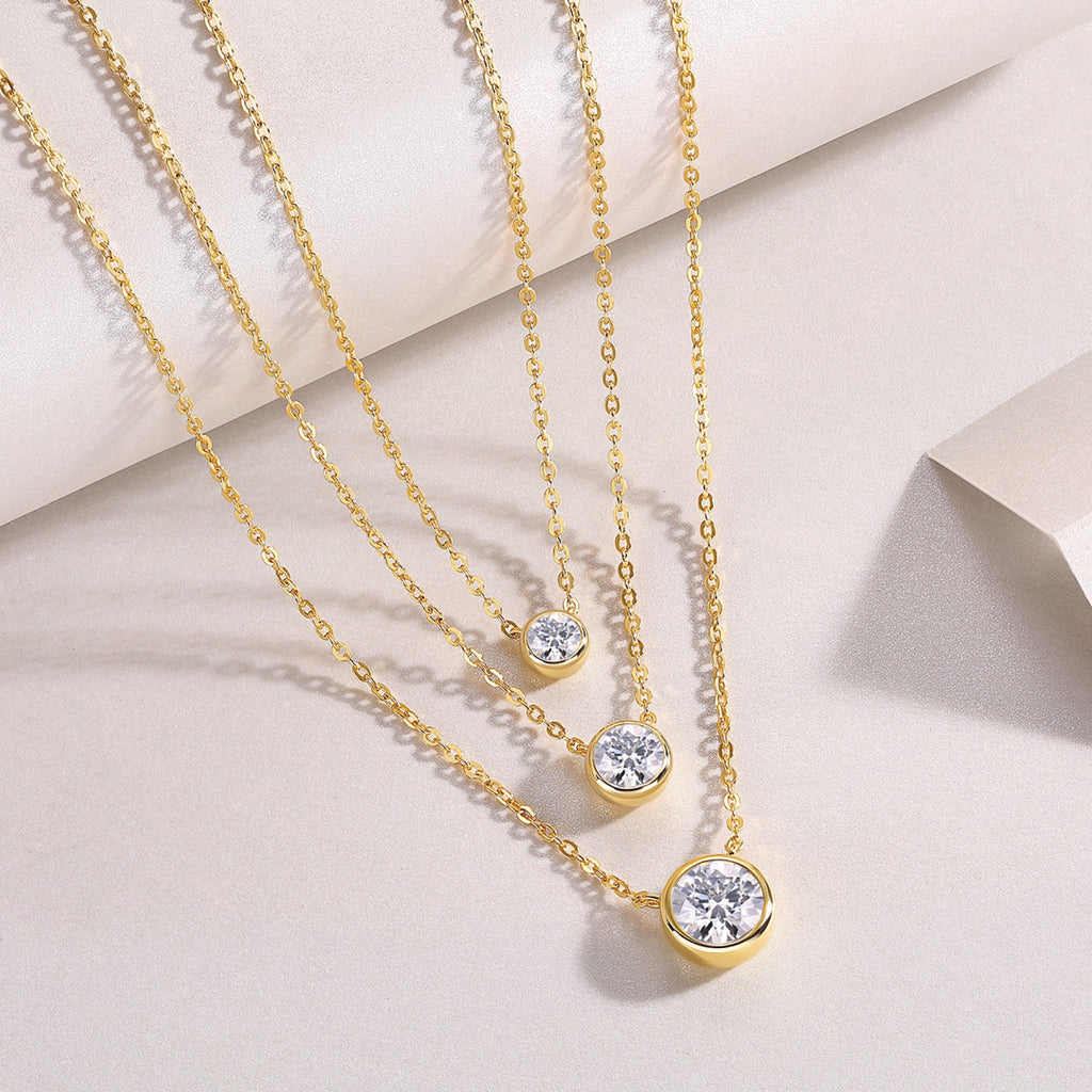 Element 2 Carat Moissanite Triple Layered Necklace in Gold-Tone Sterling Silver