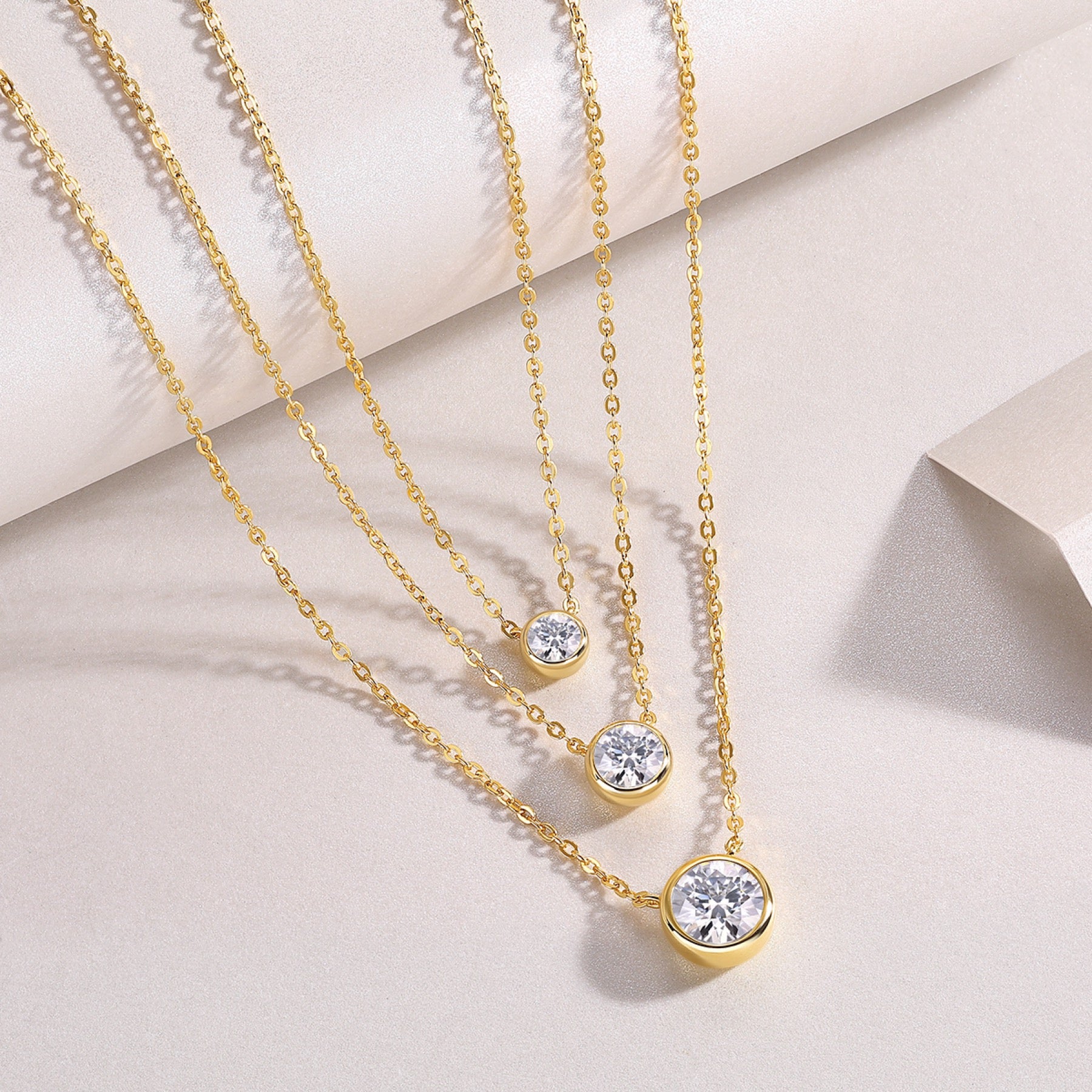 Element 2 Carat Moissanite Triple Layered Necklace in Gold-Tone Sterling Silver