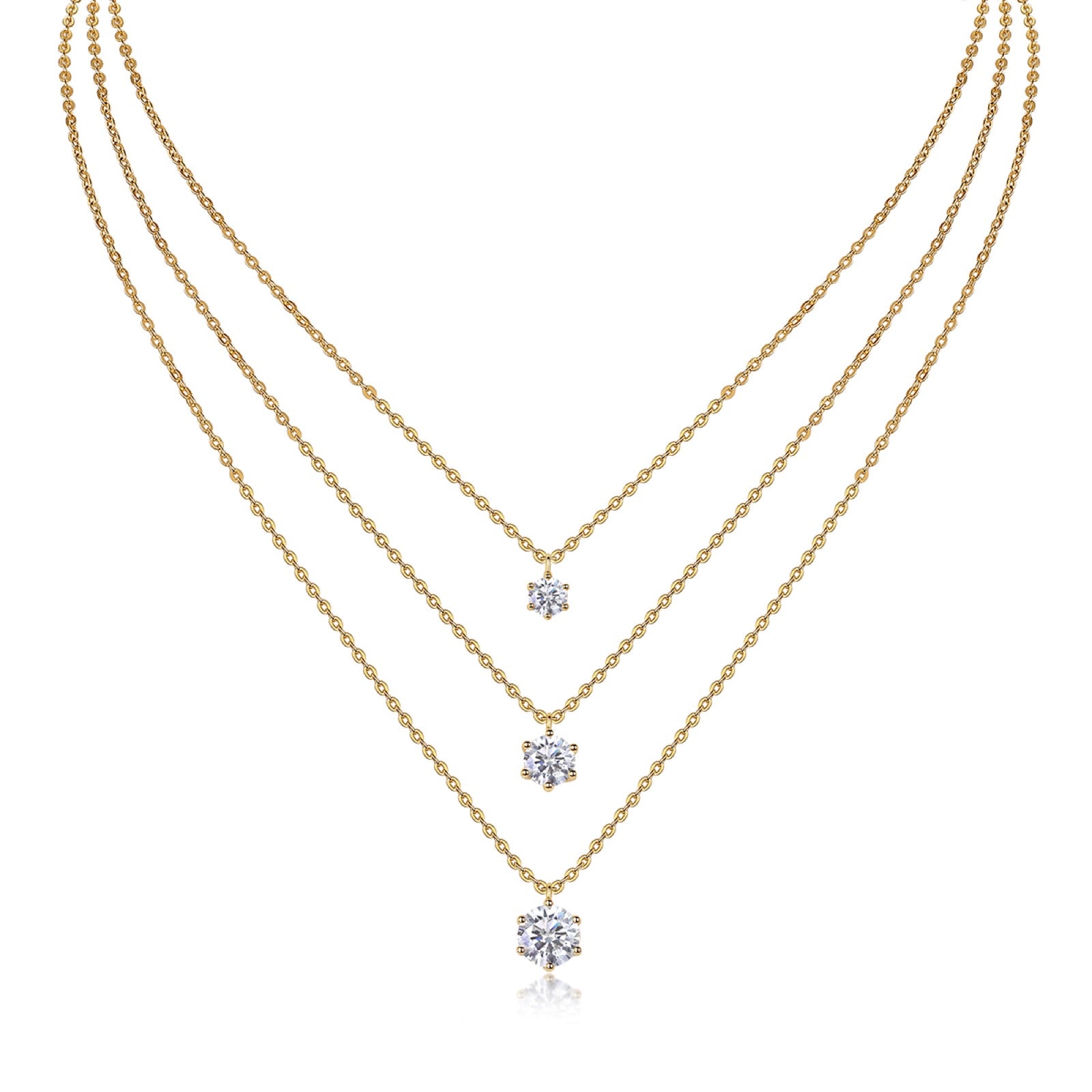 Frosting 2 Carat Moissanite Triple Layered Necklace in Gold-Tone Sterling Silver