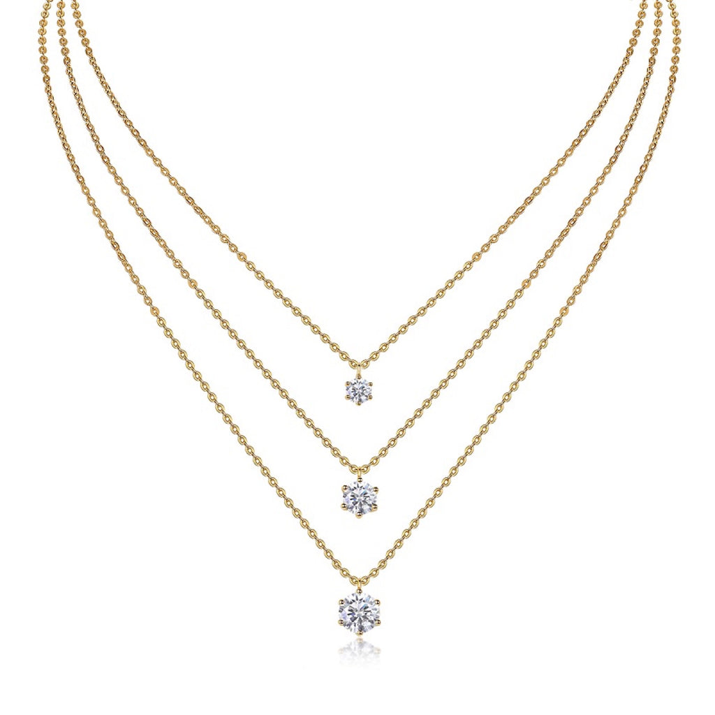 Frosting 2 Carat Moissanite Triple Layered Necklace in Gold-Tone Sterling Silver