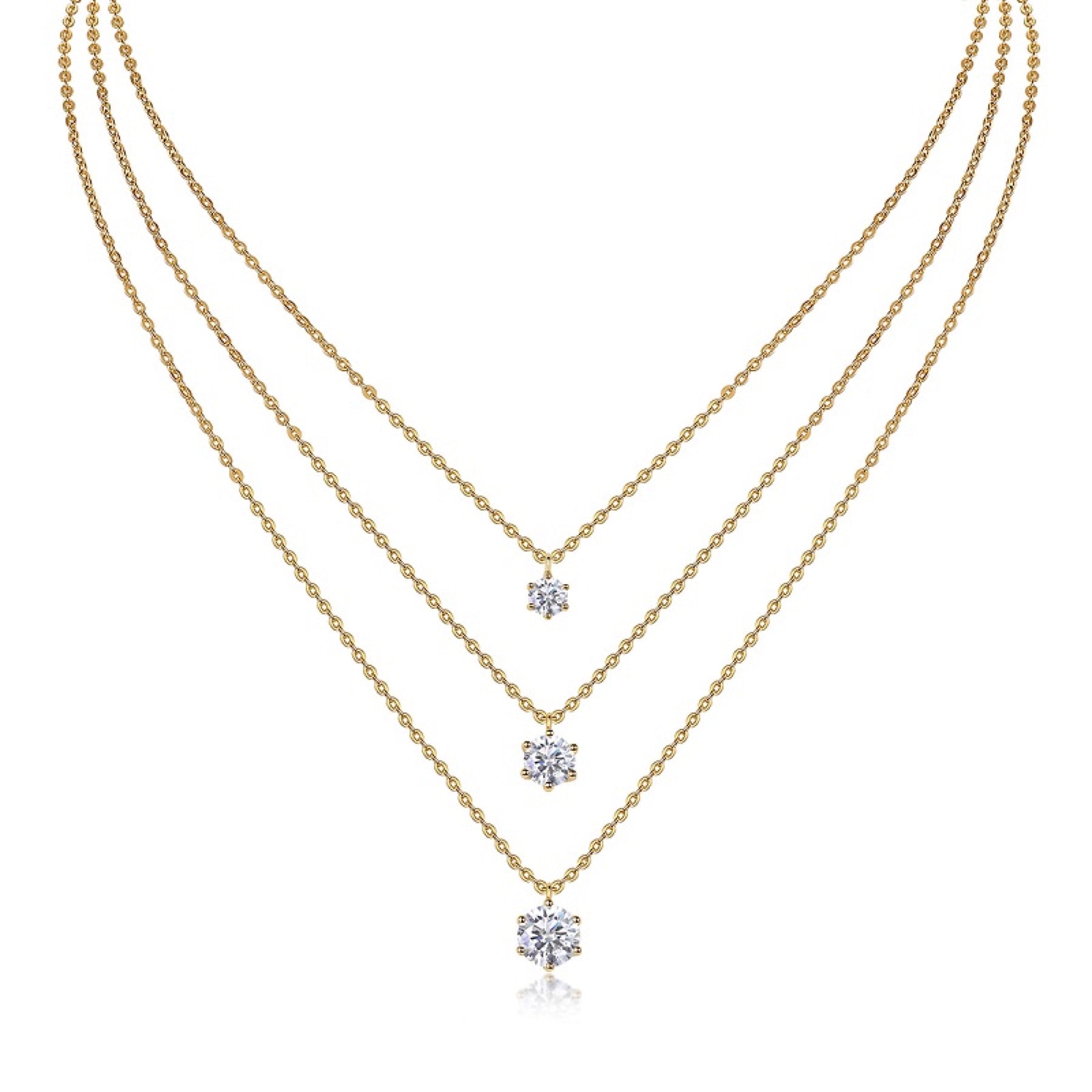 Frosting 2 Carat Moissanite Triple Layered Necklace in Gold-Tone Sterling Silver
