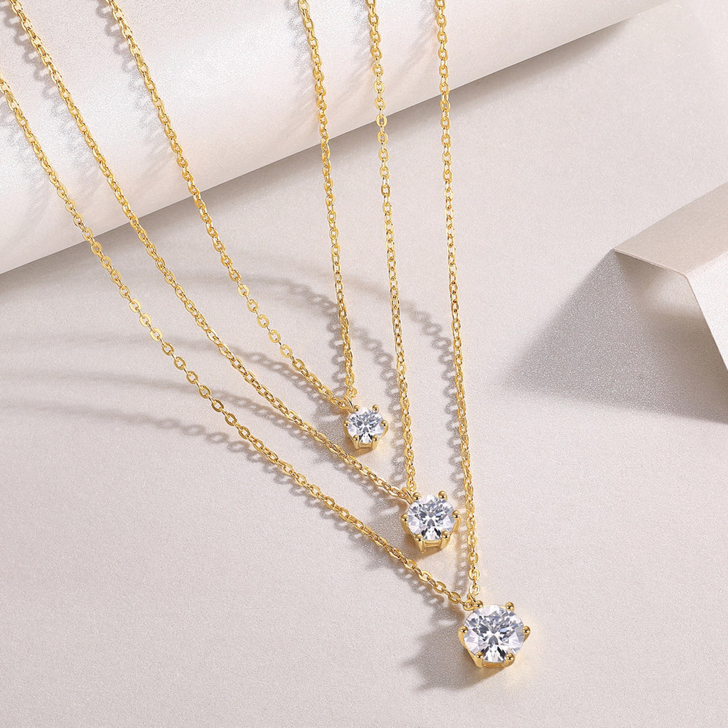 Frosting 2 Carat Moissanite Triple Layered Necklace in Gold-Tone Sterling Silver