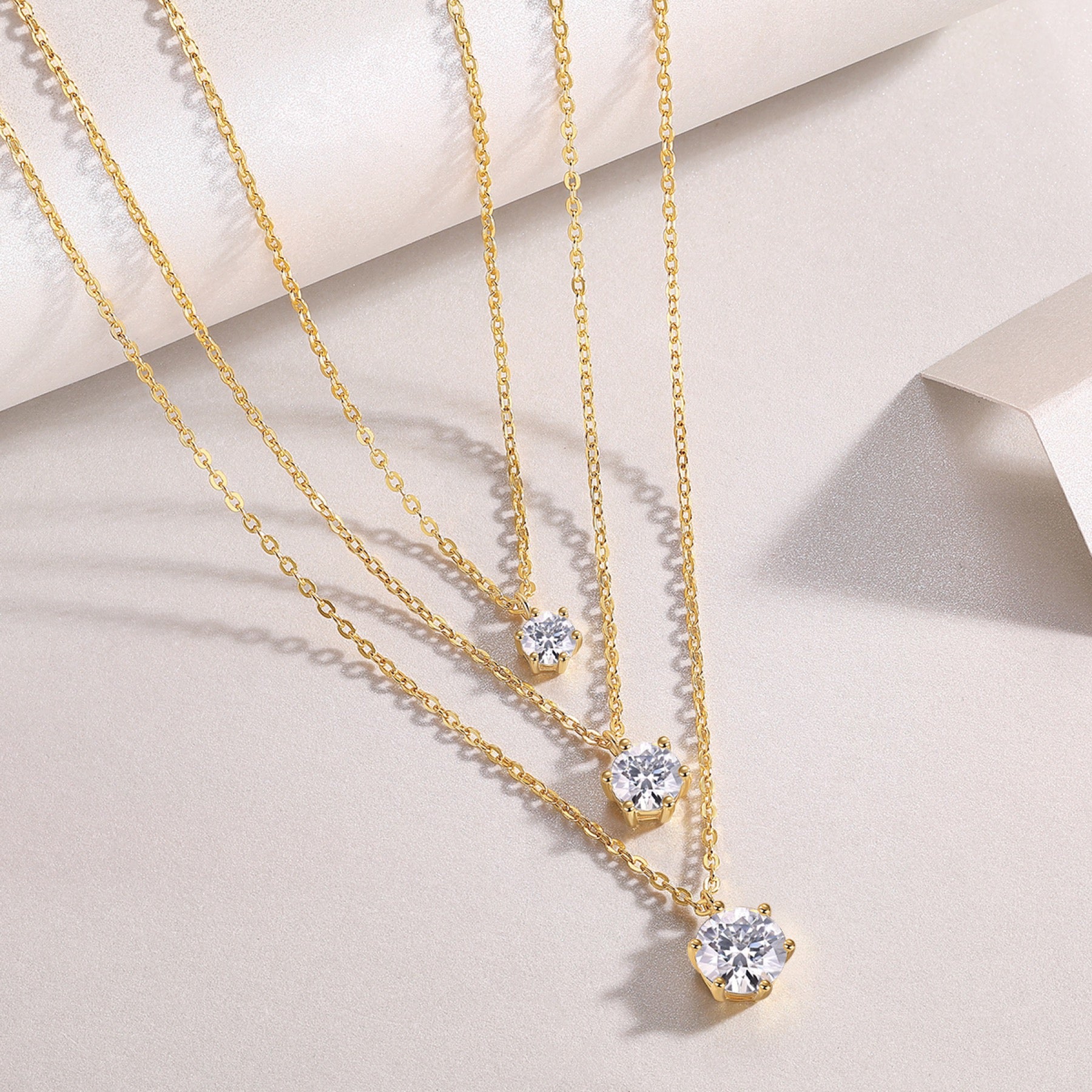Frosting 2 Carat Moissanite Triple Layered Necklace in Gold-Tone Sterling Silver