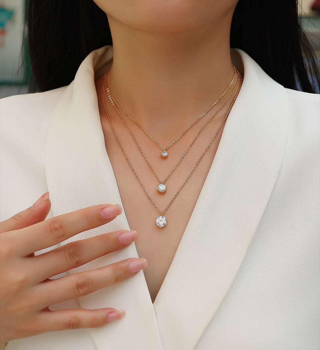 Frosting 2 Carat Moissanite Triple Layered Necklace in Gold-Tone Sterling Silver