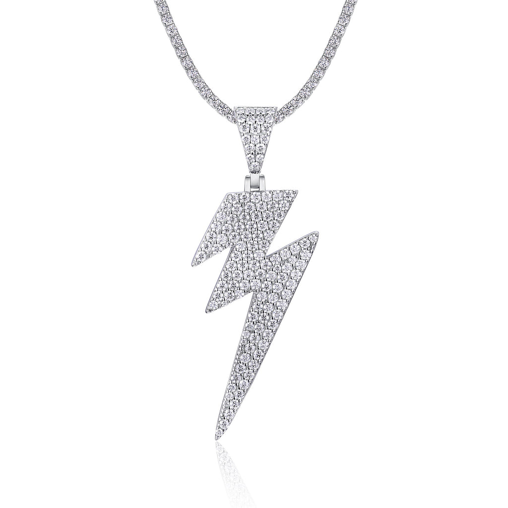 Thunder Moissanite Lightning Bolt Pendant Necklace in Sterling Silver