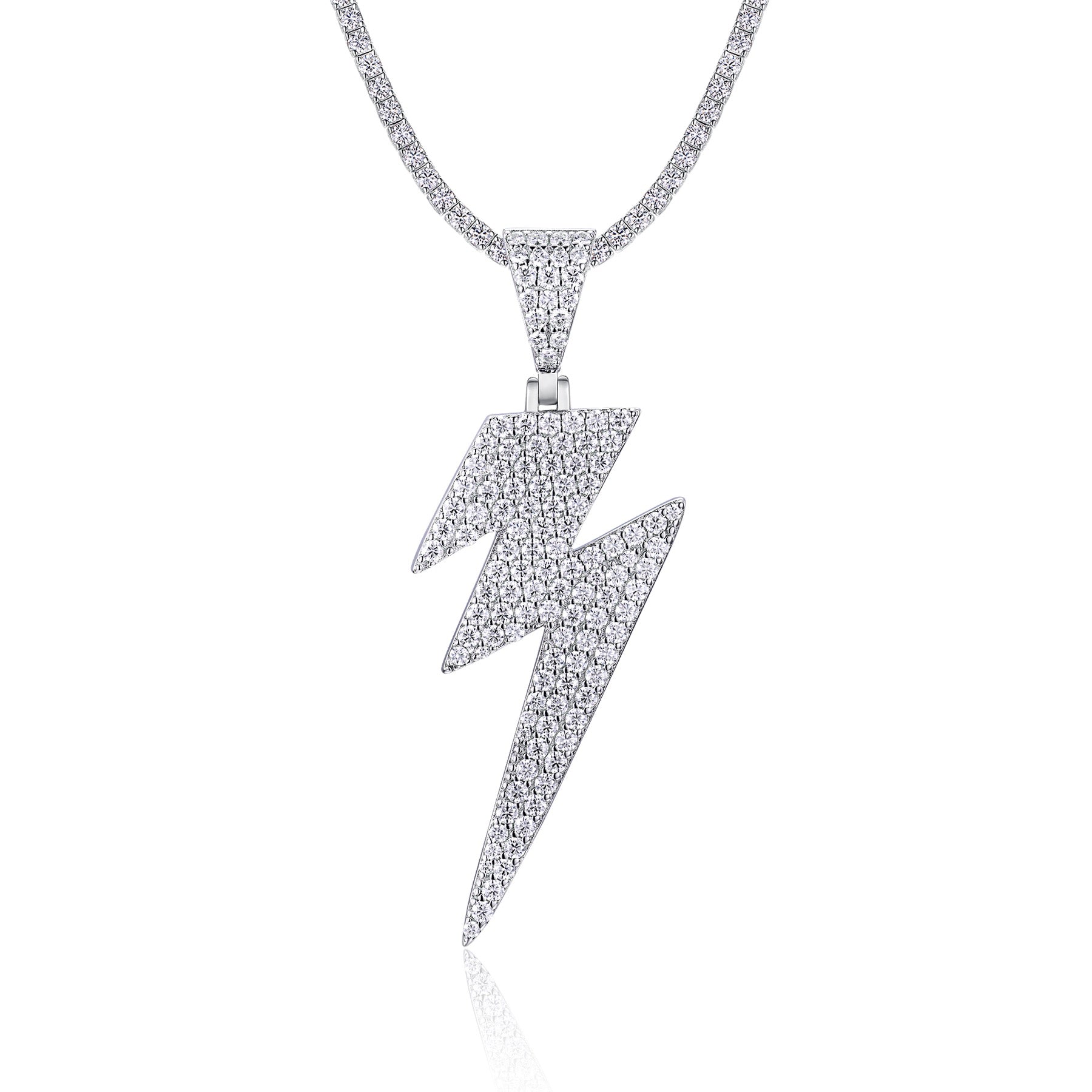 Thunder Moissanite Lightning Bolt Pendant Necklace in Sterling Silver