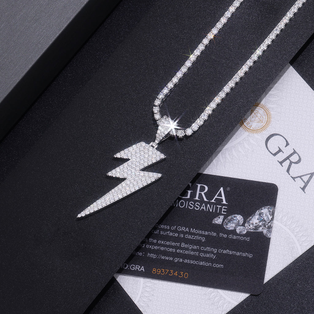 Thunder Moissanite Lightning Bolt Pendant Necklace in Sterling Silver