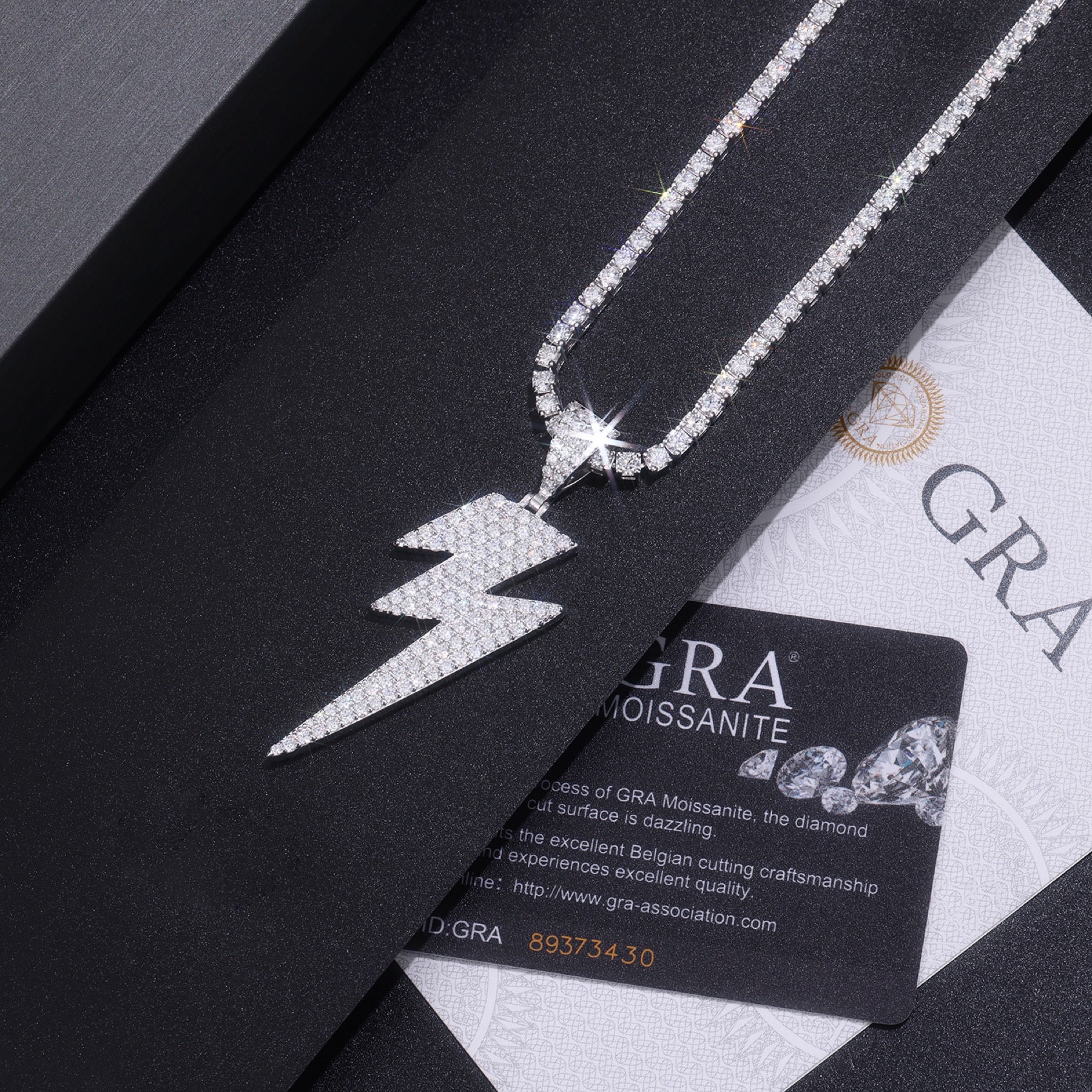 Thunder Moissanite Lightning Bolt Pendant Necklace in Sterling Silver
