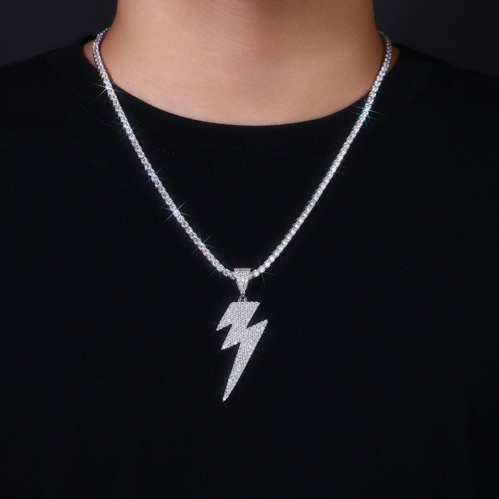Thunder Moissanite Lightning Bolt Pendant Necklace in Sterling Silver