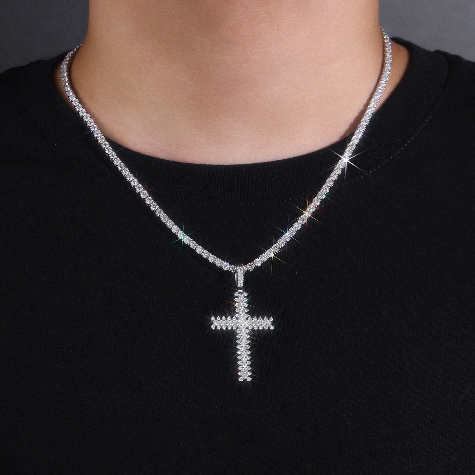 Crusade Moissanite Cross Necklace in Sterling Silver