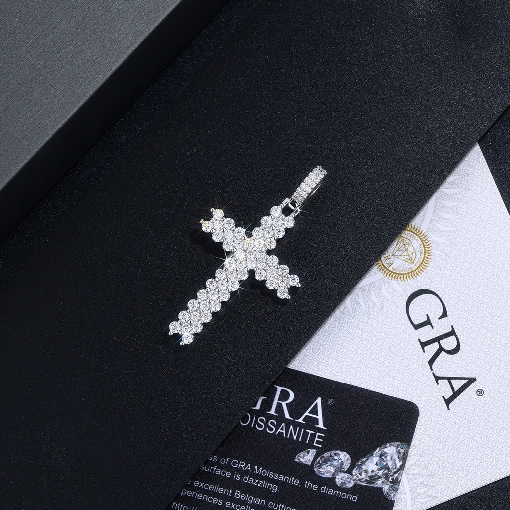 Sanctity Moissanite Cross Necklace in Sterling Silver