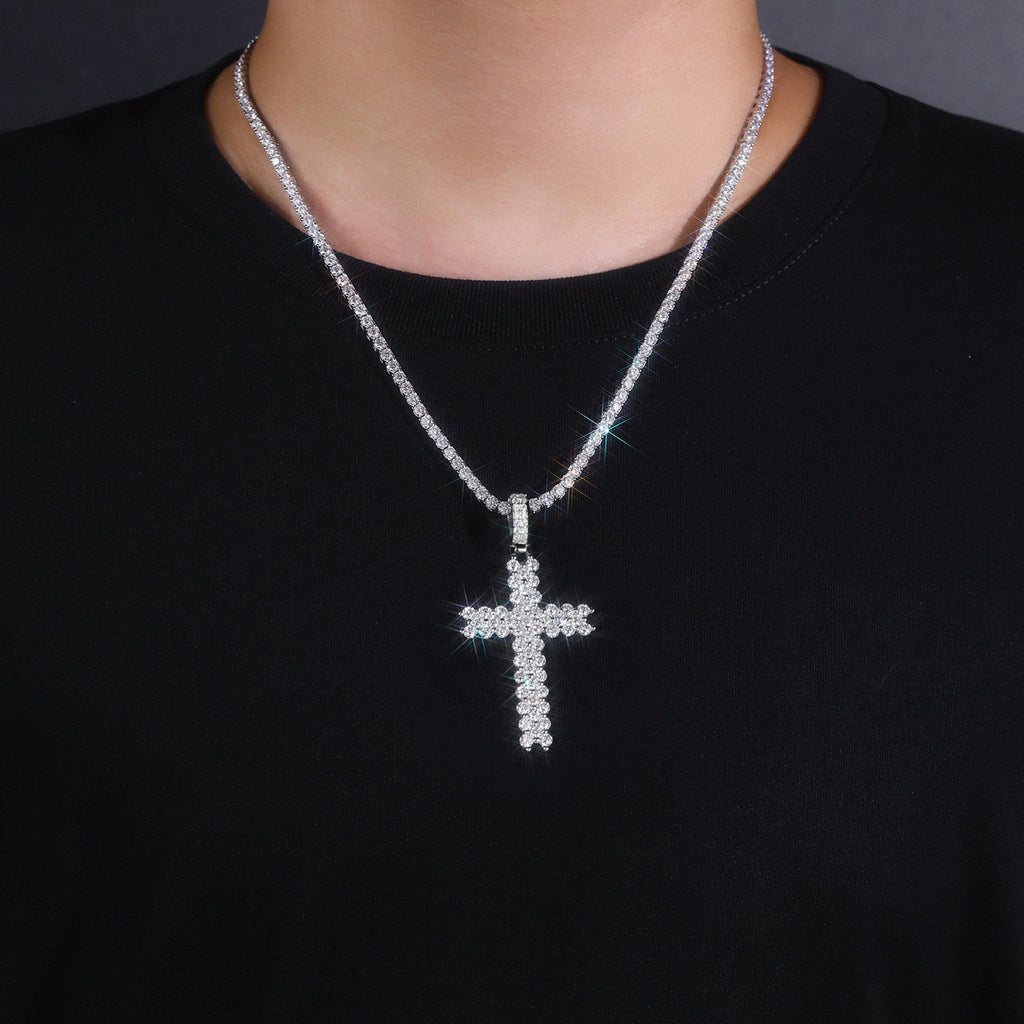 Sanctity Moissanite Cross Necklace in Sterling Silver