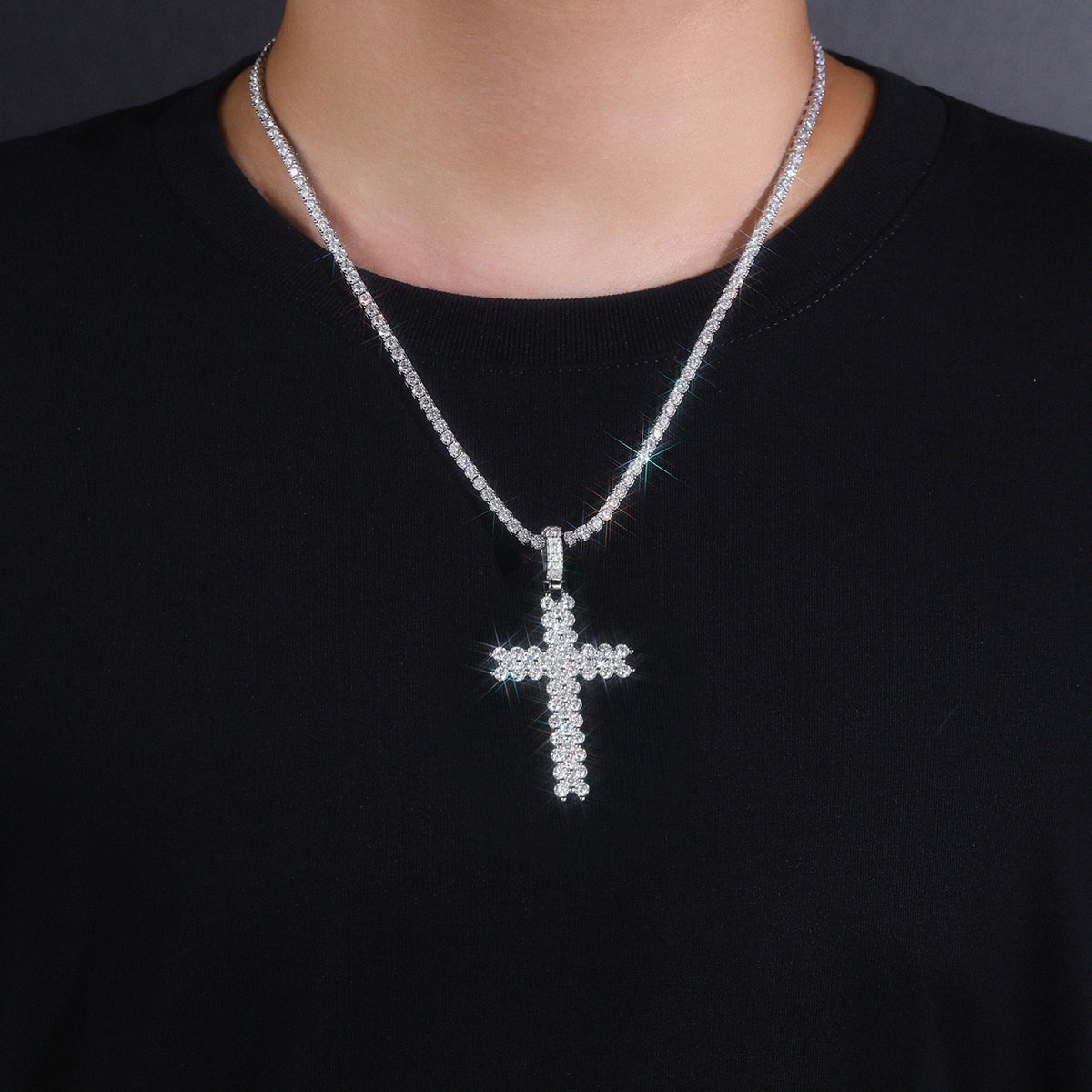 Sanctity Moissanite Cross Pendant in Sterling Silver