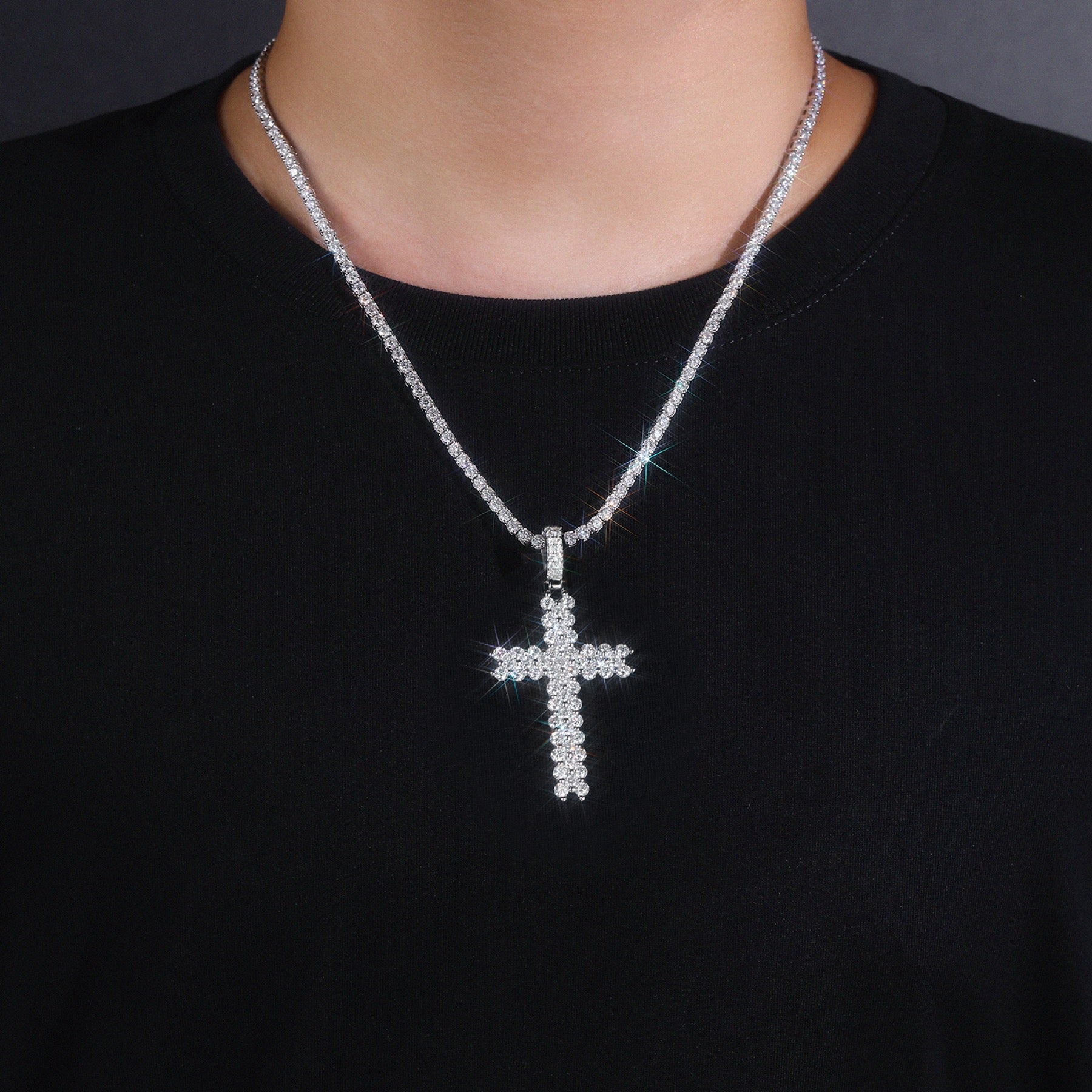 Sanctity Moissanite Cross Necklace in Sterling Silver