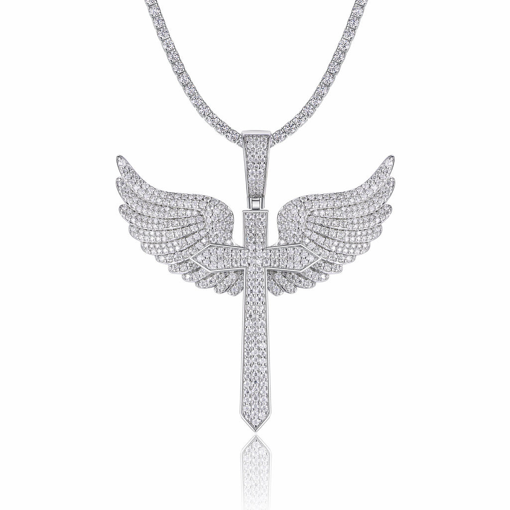 Seraph Moissanite Angel Wings Pendant Necklace in Sterling Silver