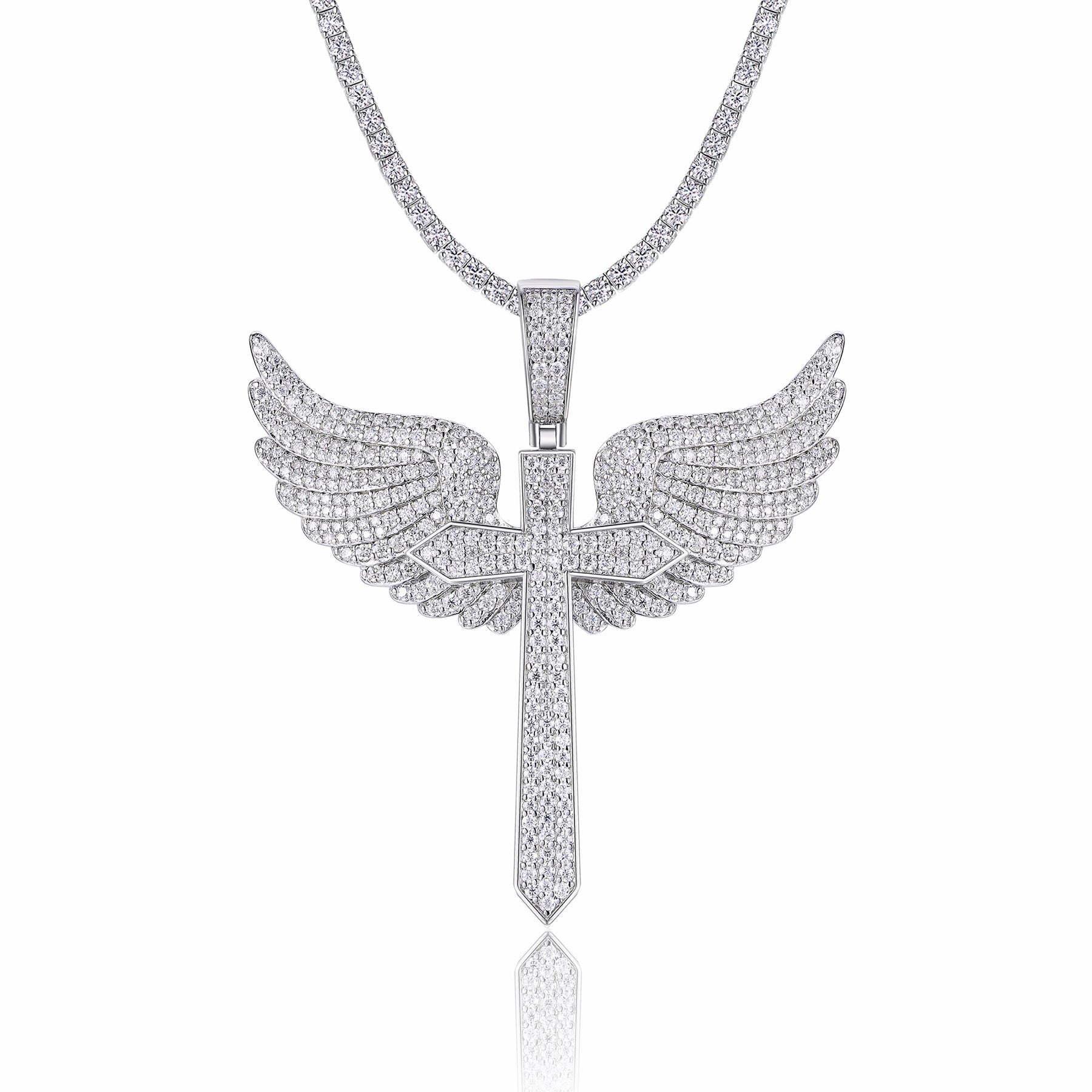 Seraph Moissanite Angel Wings Pendant Necklace in Sterling Silver