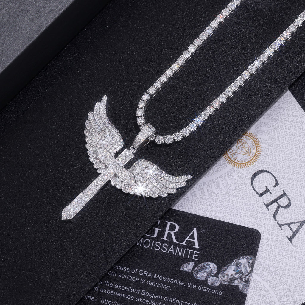 Seraph Moissanite Angel Wings Pendant Necklace in Sterling Silver