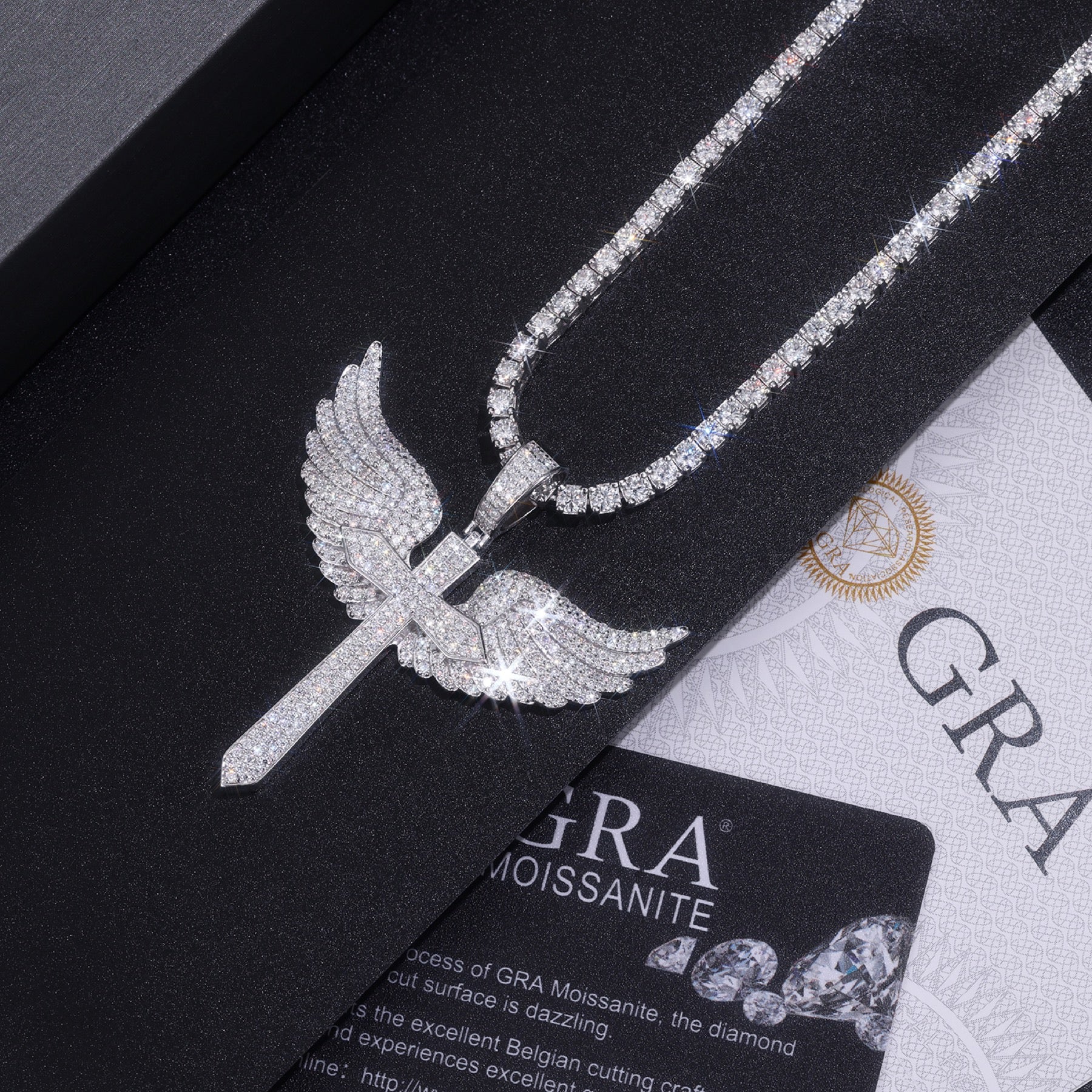 Seraph Moissanite Angel Wings Pendant Necklace in Sterling Silver
