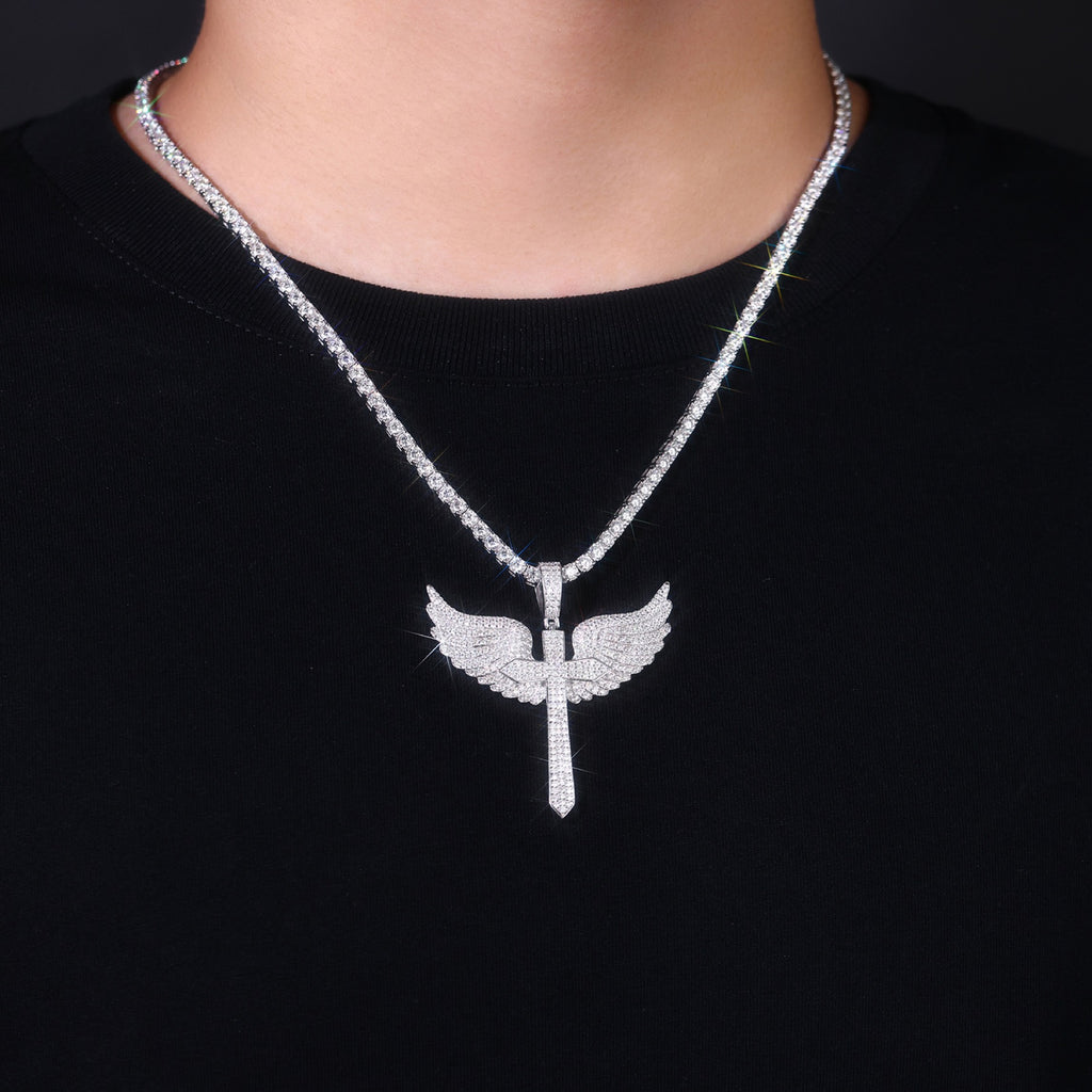 Seraph Moissanite Angel Wings Pendant Necklace in Sterling Silver