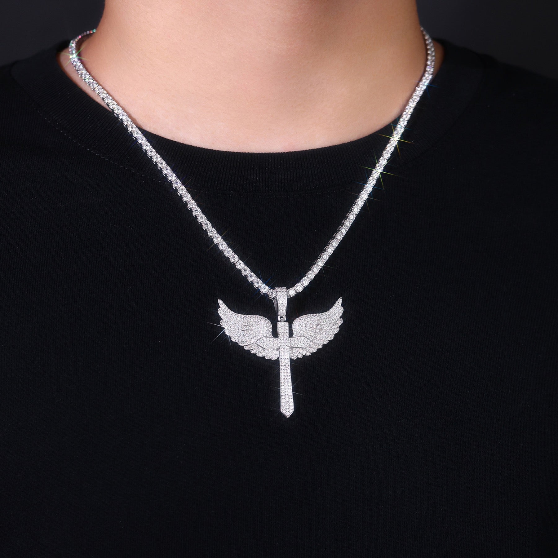 Seraph Moissanite Angel Wings Pendant Necklace in Sterling Silver