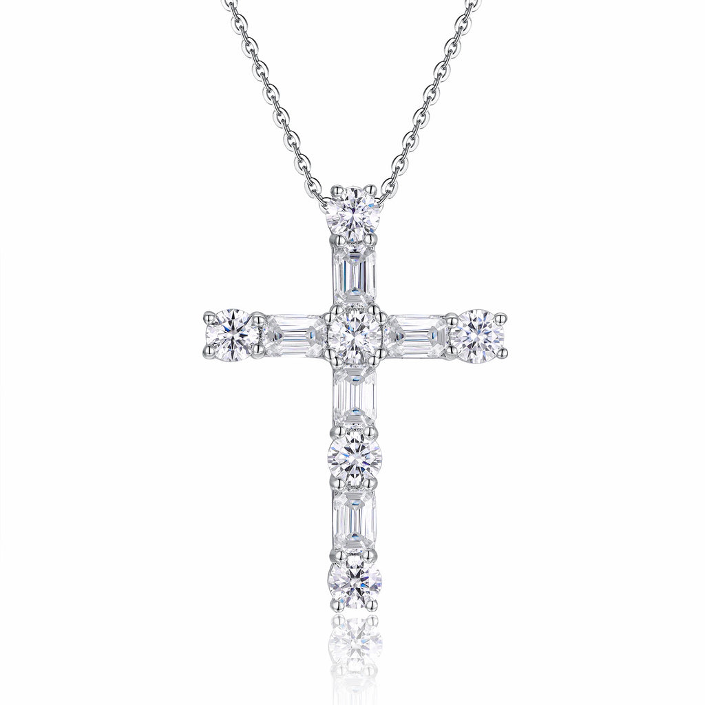 Faithlight Moissanite Cross Necklace in Sterling Silver