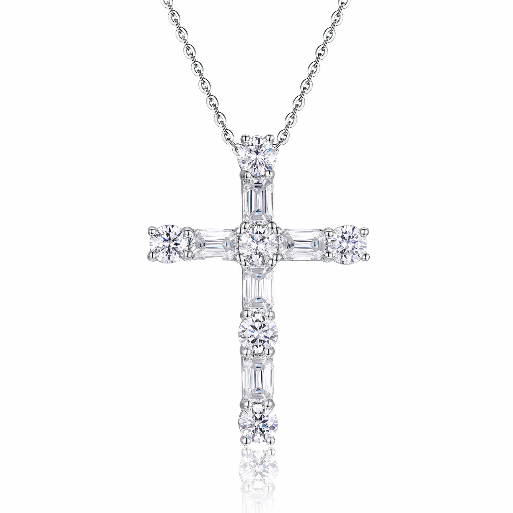 Faithlight Moissanite Cross Necklace in Sterling Silver