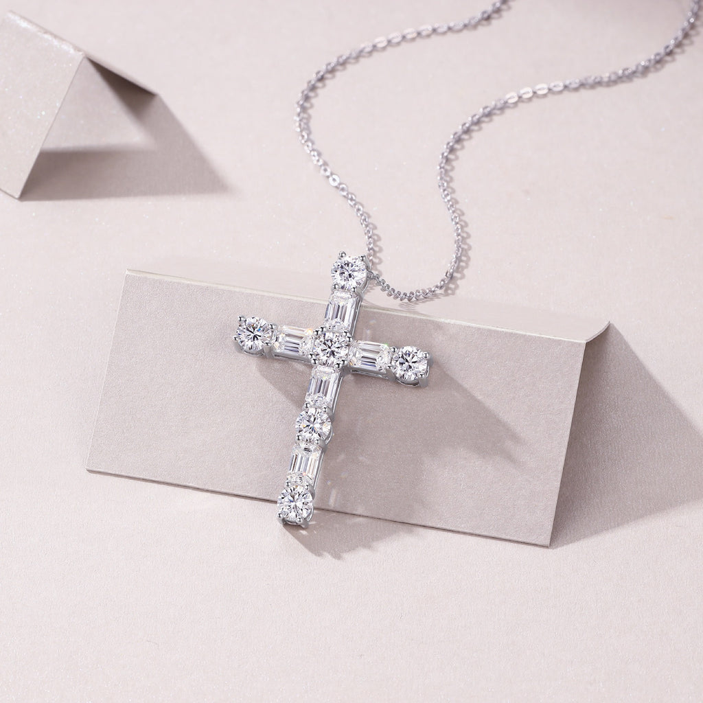 Faithlight Moissanite Cross Necklace in Sterling Silver