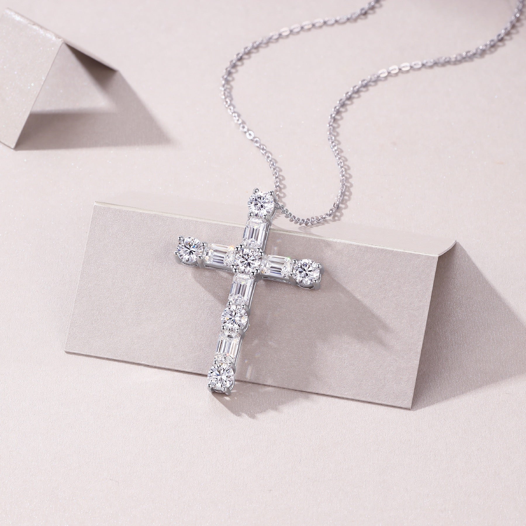 Faithlight Moissanite Cross Necklace in Sterling Silver