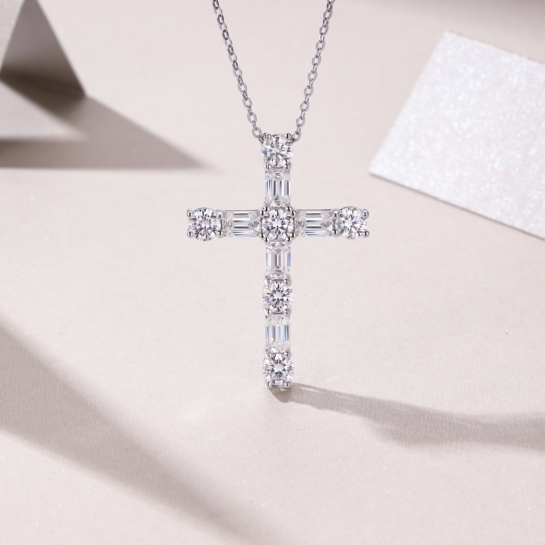Faithlight Moissanite Cross Necklace in Sterling Silver