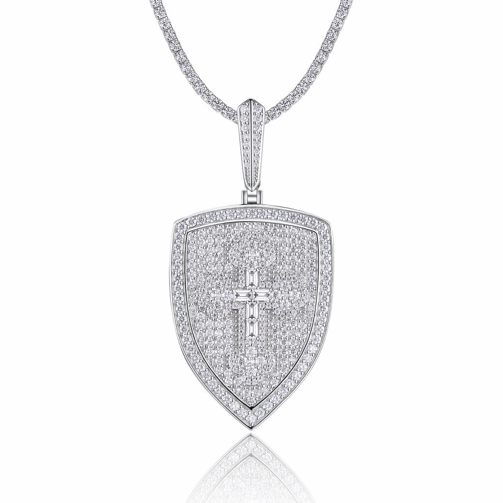 Aegis Moissanite Shield Pendant Necklace in Sterling Silver