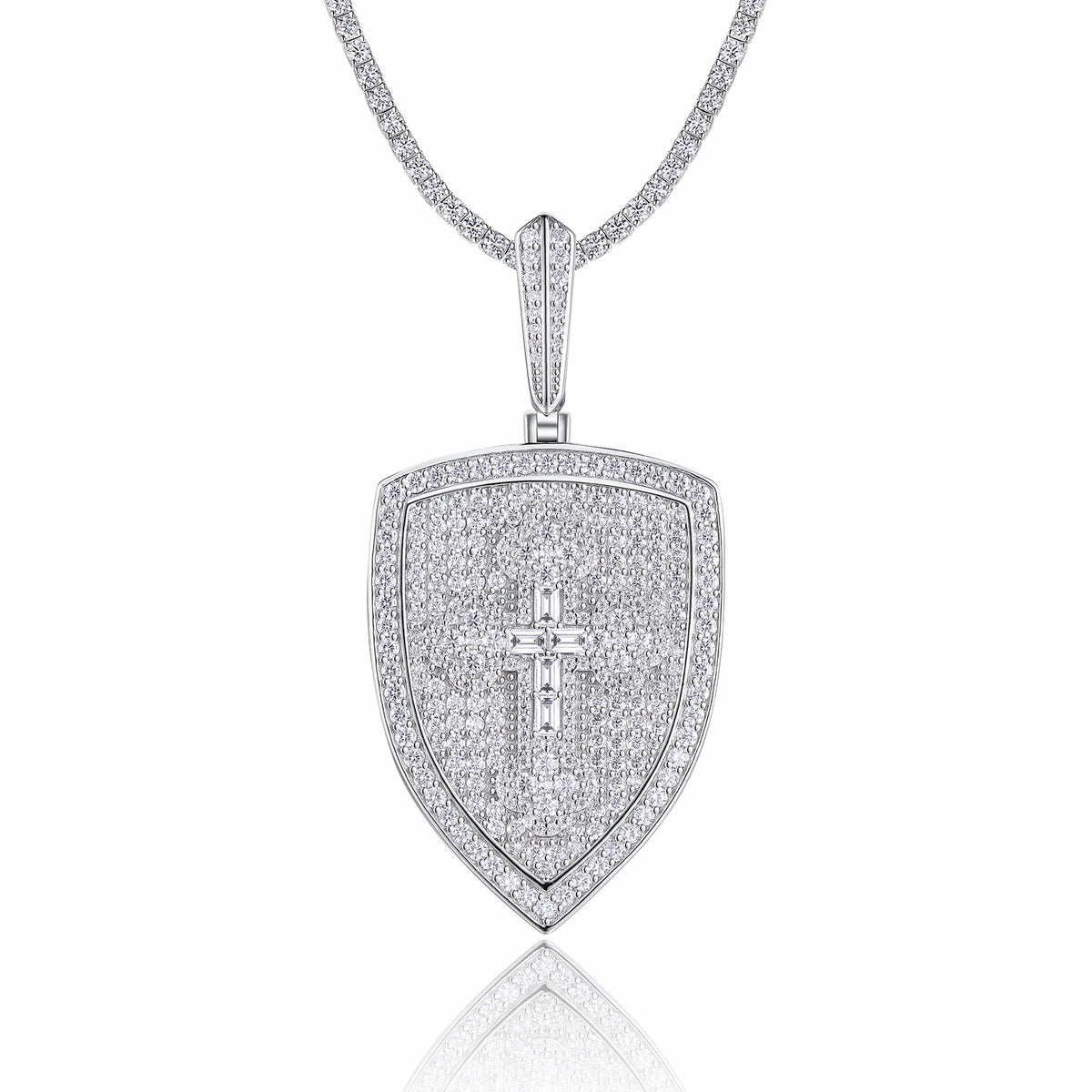 Aegis Moissanite Shield Pendant in Sterling Silver