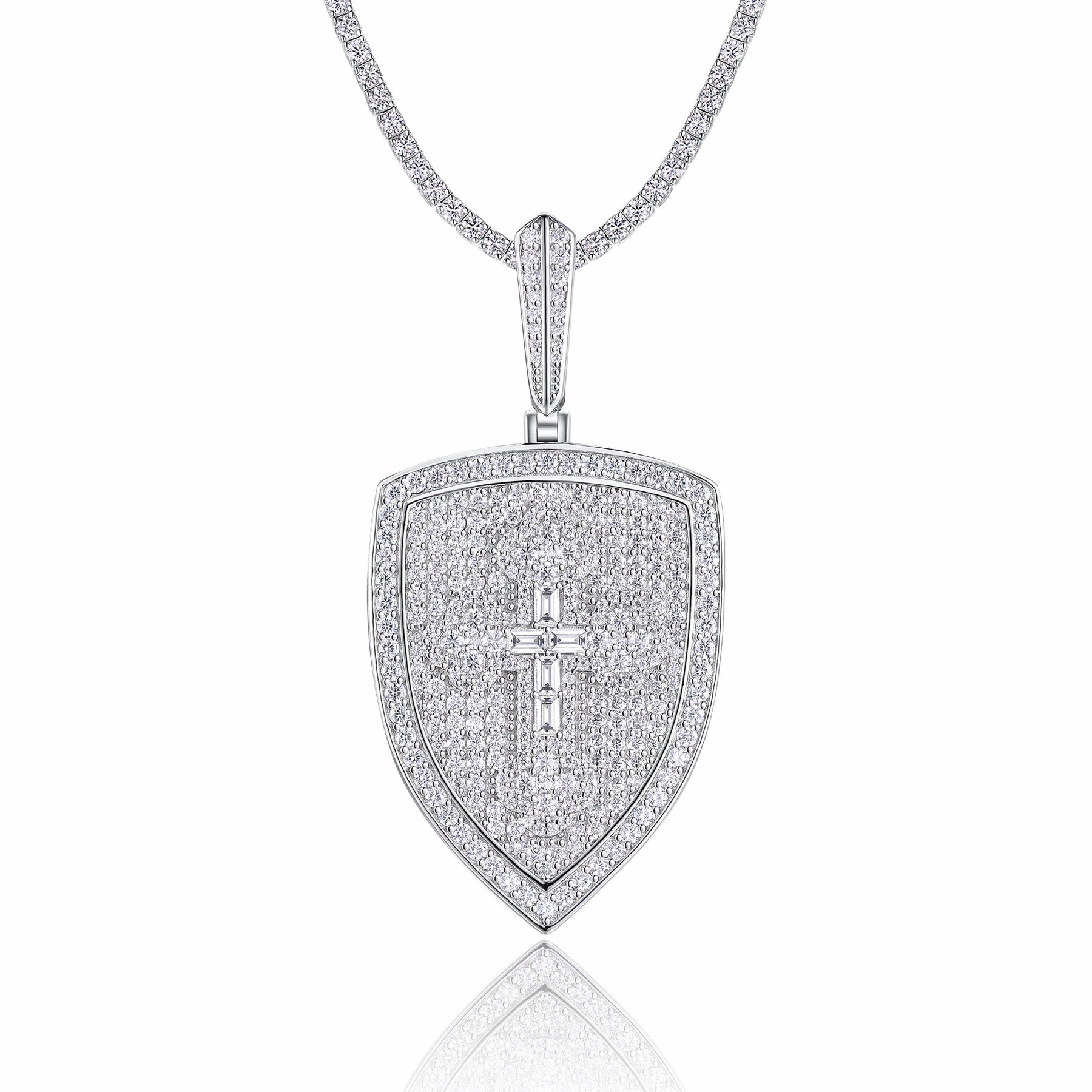 Aegis Moissanite Shield Pendant Necklace in Sterling Silver