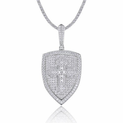 Aegis Moissanite Shield Pendant Necklace in Sterling Silver