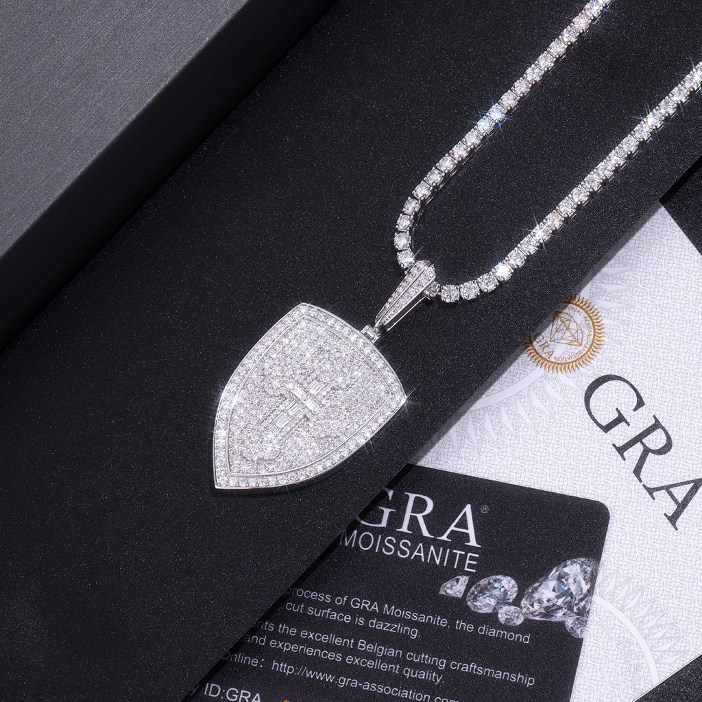 Aegis Moissanite Shield Pendant Necklace in Sterling Silver