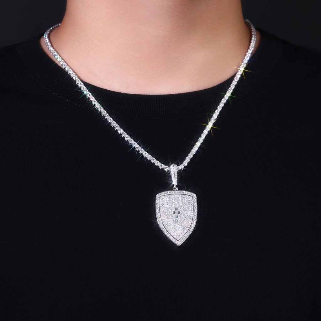 Aegis Moissanite Shield Pendant Necklace in Sterling Silver