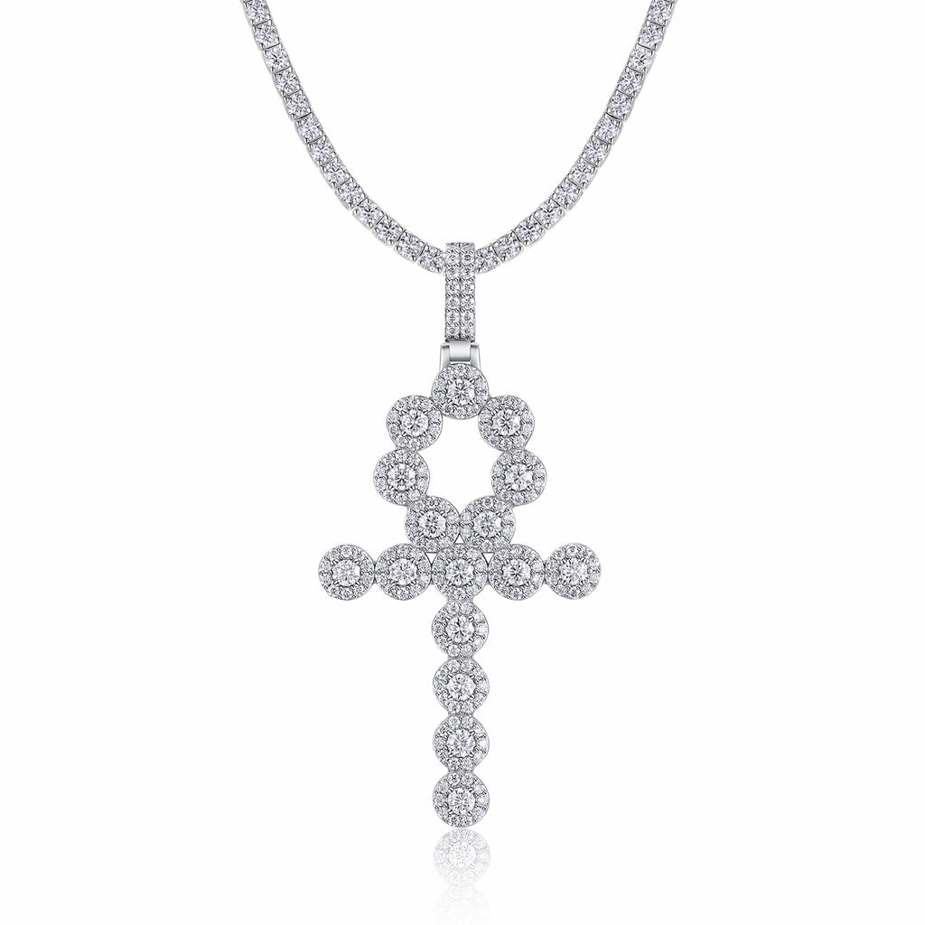 Ankh Moissanite Ankh Pendant Necklace in Sterling Silver