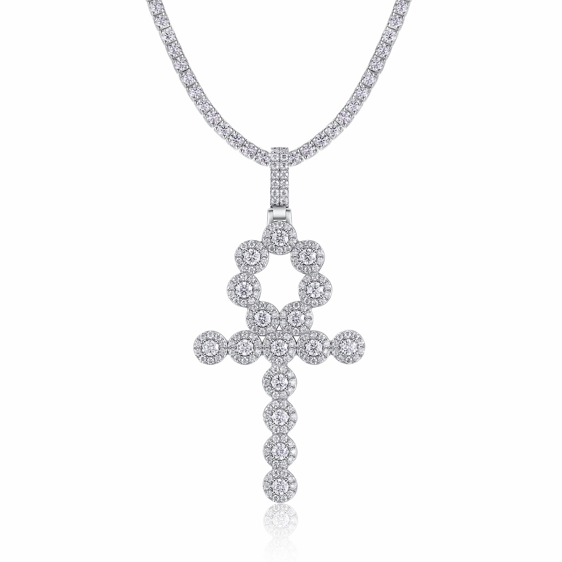 Ankh Moissanite Ankh Pendant Necklace in Sterling Silver