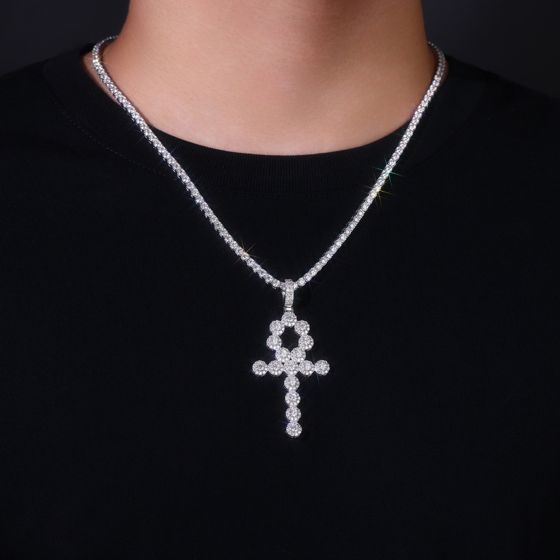 Ankh Moissanite Ankh Pendant Necklace in Sterling Silver