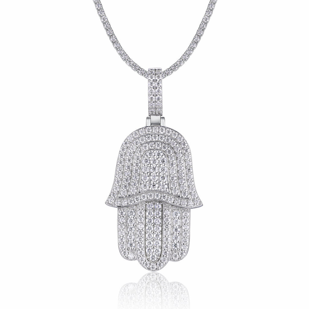 Hamsa Moissanite Hamsa Pendant Necklace in Sterling Silver