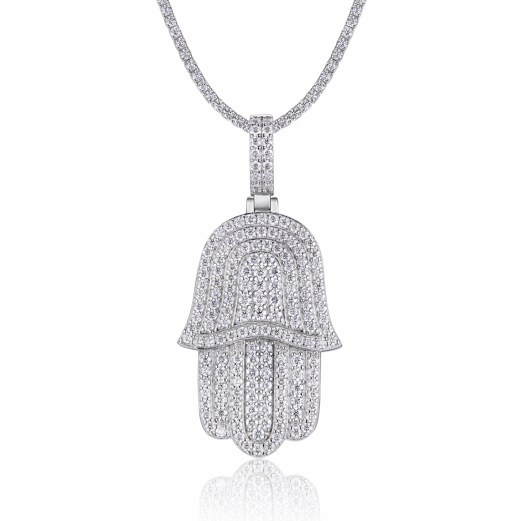 Hamsa Moissanite Hamsa Pendant Necklace in Sterling Silver