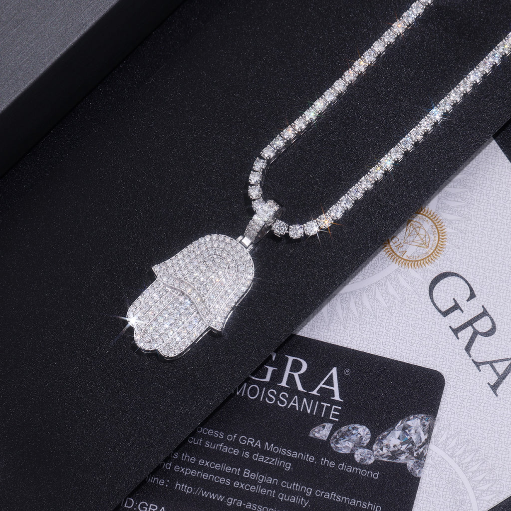 Hamsa Moissanite Hamsa Pendant Necklace in Sterling Silver