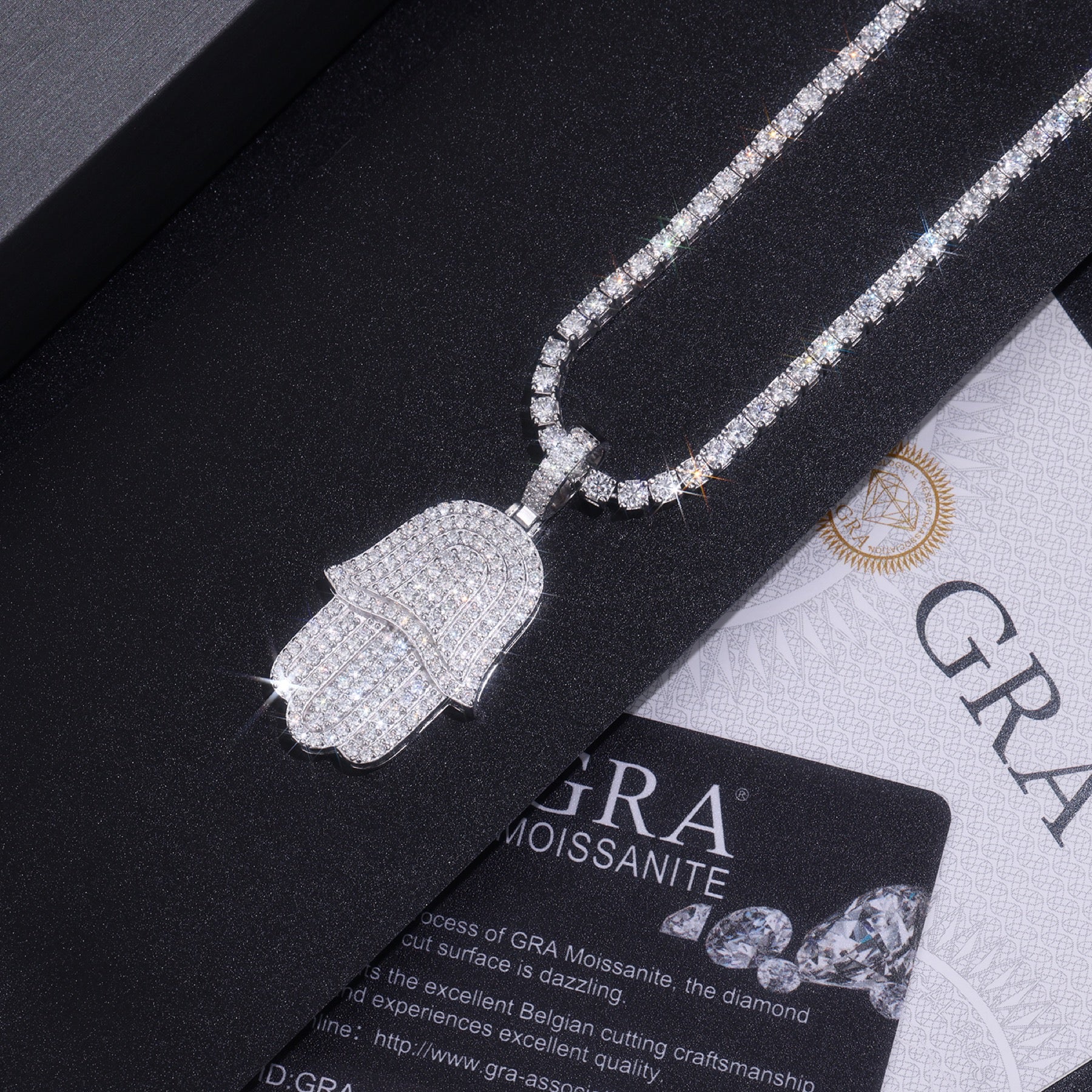 Hamsa Moissanite Hamsa Pendant Necklace in Sterling Silver