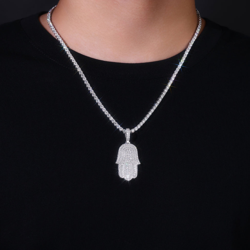 Hamsa Moissanite Hamsa Pendant Necklace in Sterling Silver