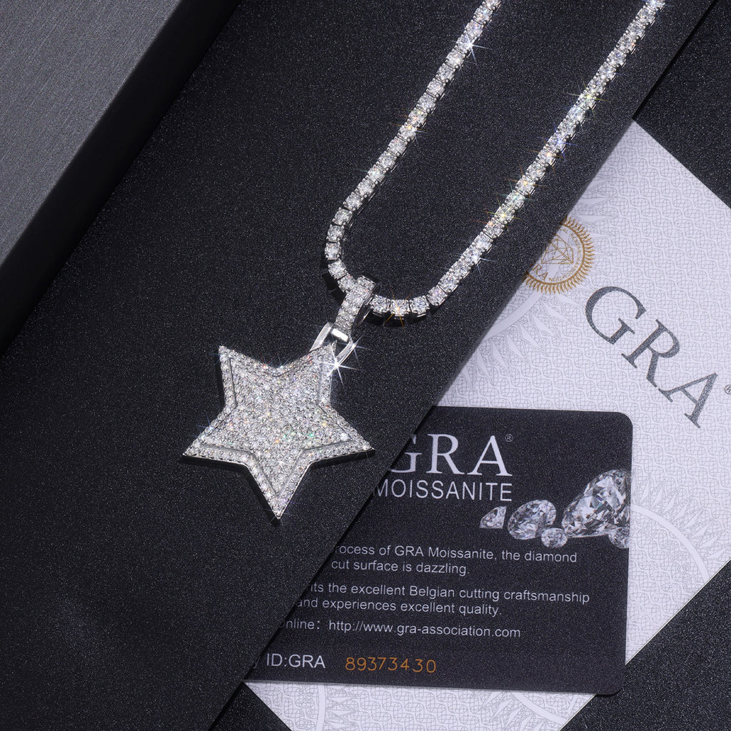Regent Moissanite Star Pendant Necklace in Sterling Silver