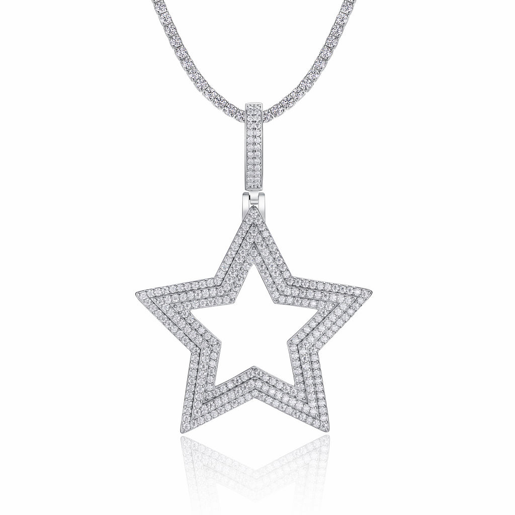 Sirius Moissanite Six-Point Star Pendant Necklace in Sterling Silver