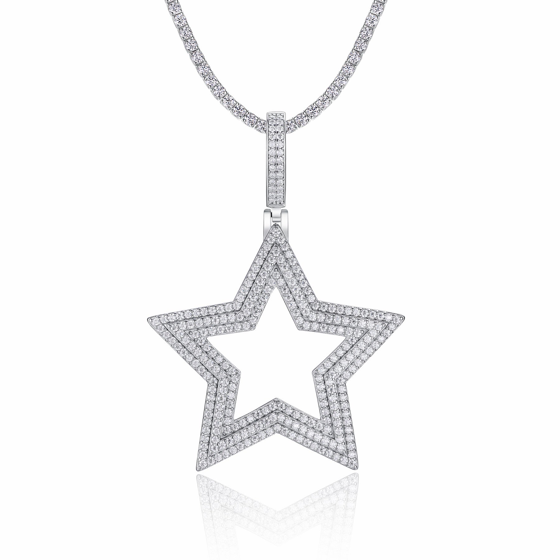 Sirius Moissanite Six-Point Star Pendant Necklace in Sterling Silver